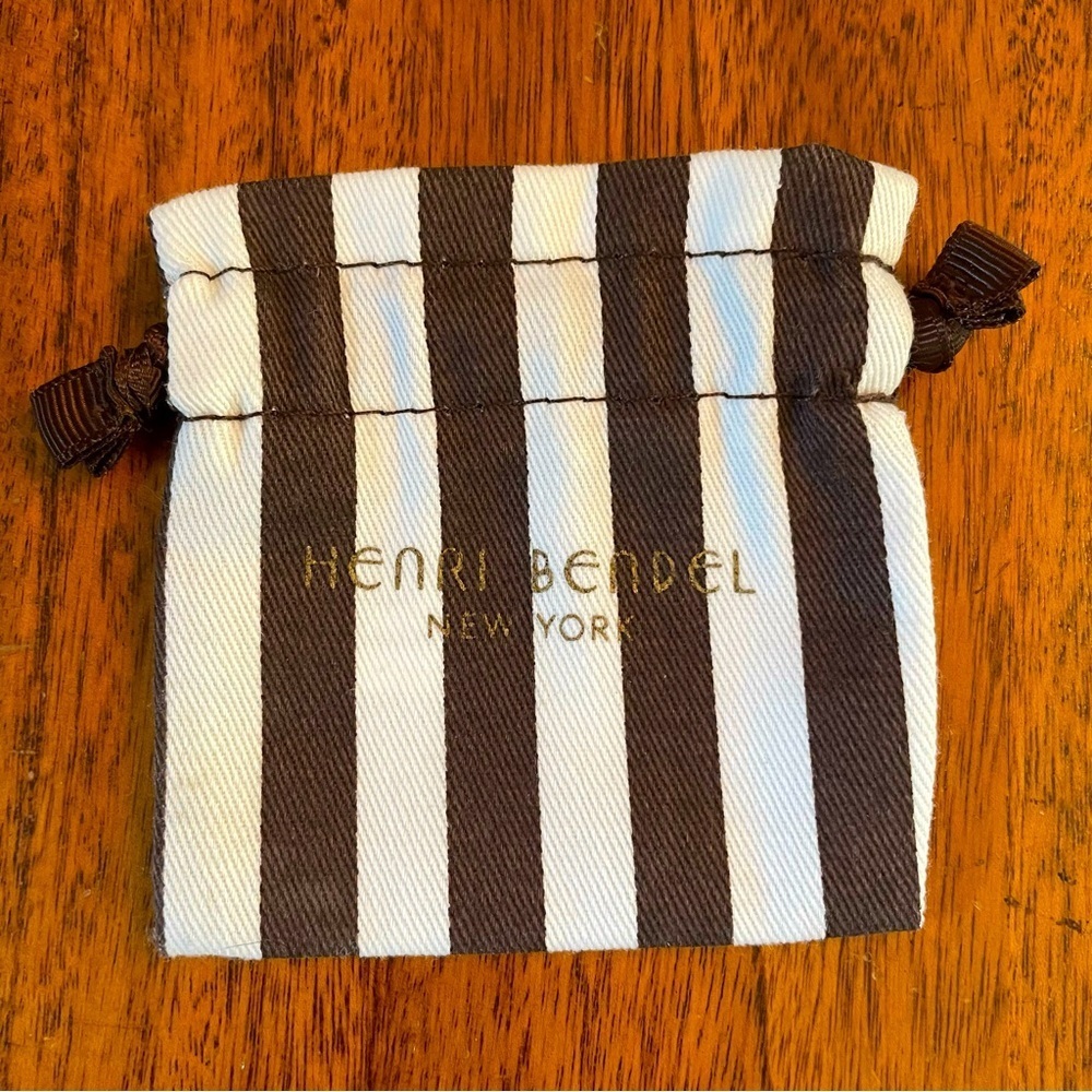 New Henri Bendel 3.5" X 3.5" Brown Ecru Ribbon Pull Cotton Dust or Jewelry Bag